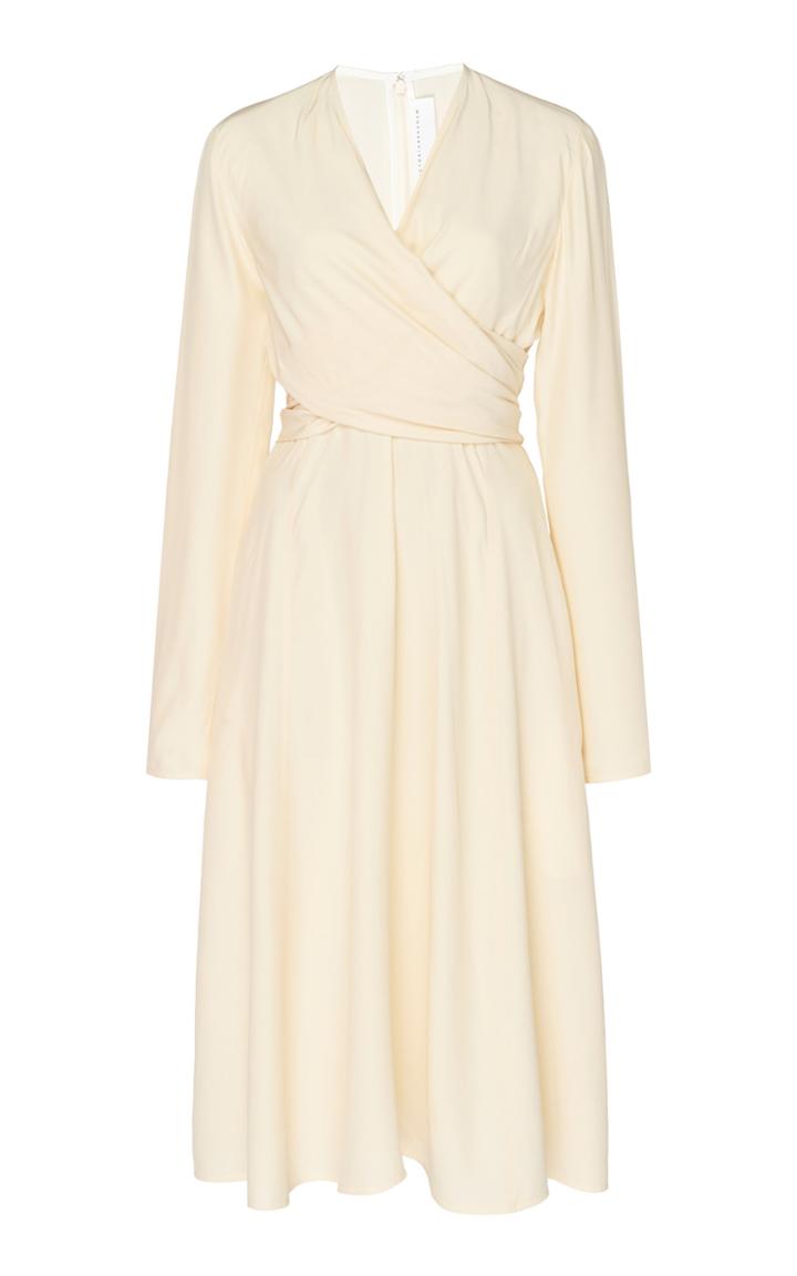 Victoria Beckham Long Sleeve Silk Crepe Faux Wrap Dress