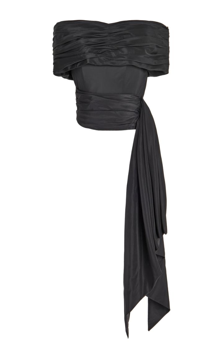 Moda Operandi Costarellos Sabina Draped Taffeta Off-the-shoulder Top