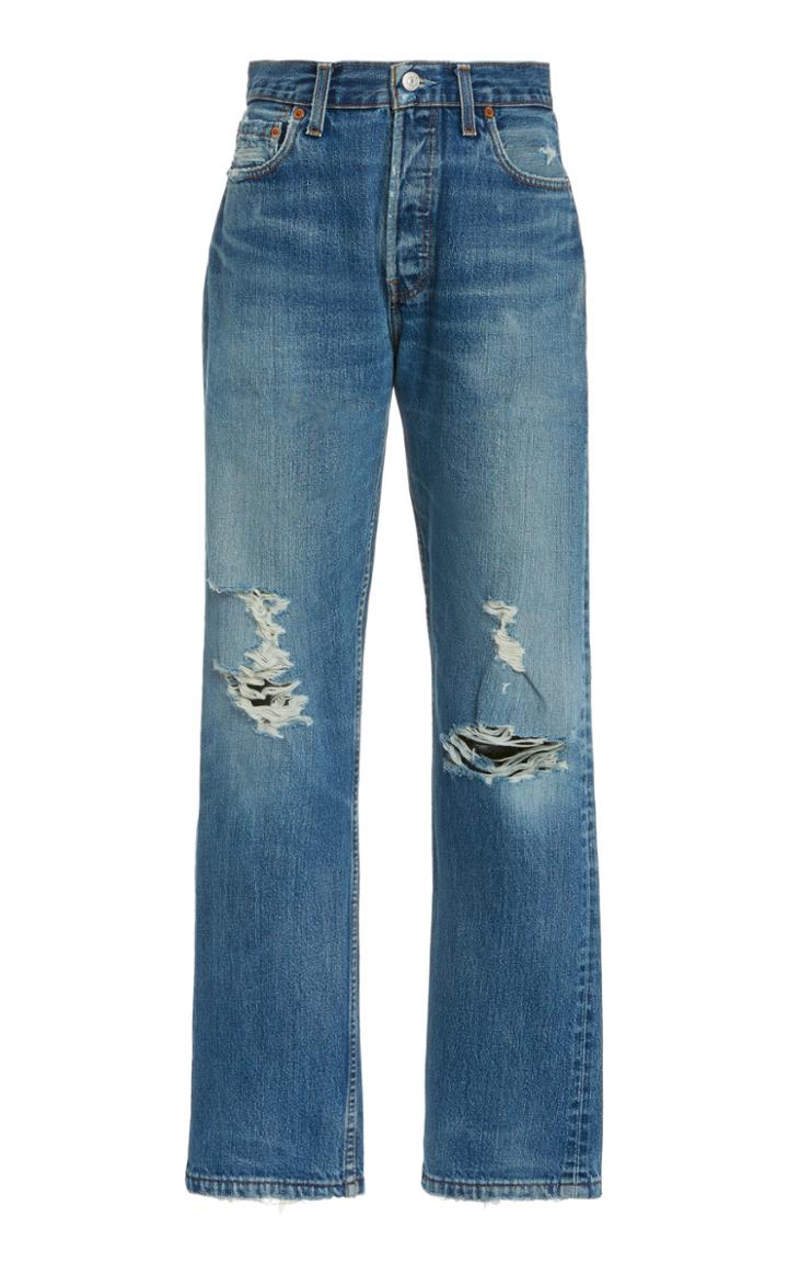Re/done Distressed Straight-leg Jeans