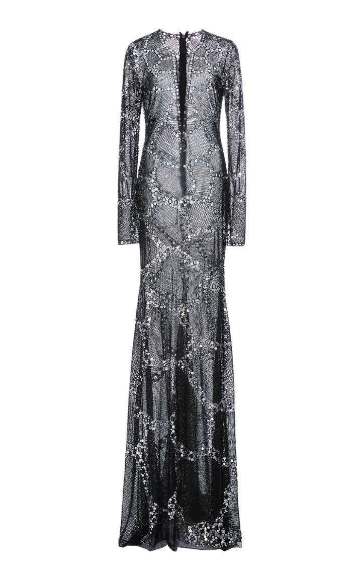 Naeem Khan Long Sleeve Embellished Gown