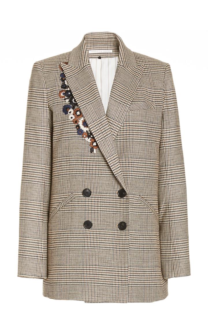 Moda Operandi Veronica Beard Oria Oversized Embroidered Plaid Double-breasted Blazer