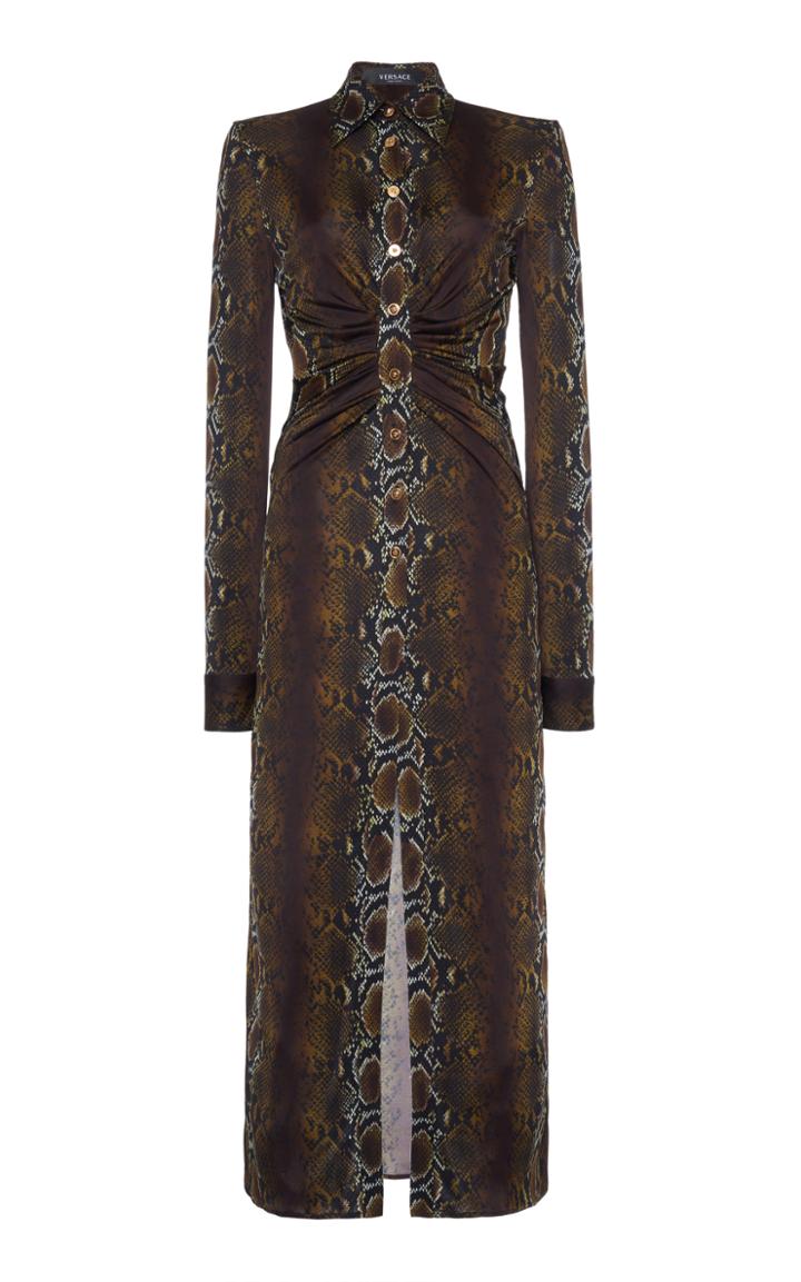 Moda Operandi Versace Ruched Python-print Jersey Midi Dress