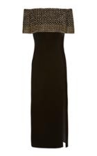 J. Mendel Bead Embellished Velvet Off-the-shoulder Midi Dress