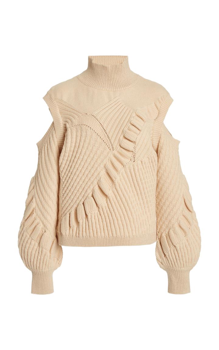 Alexis Velli Cold-shoulder Knit Mock-neck Sweater
