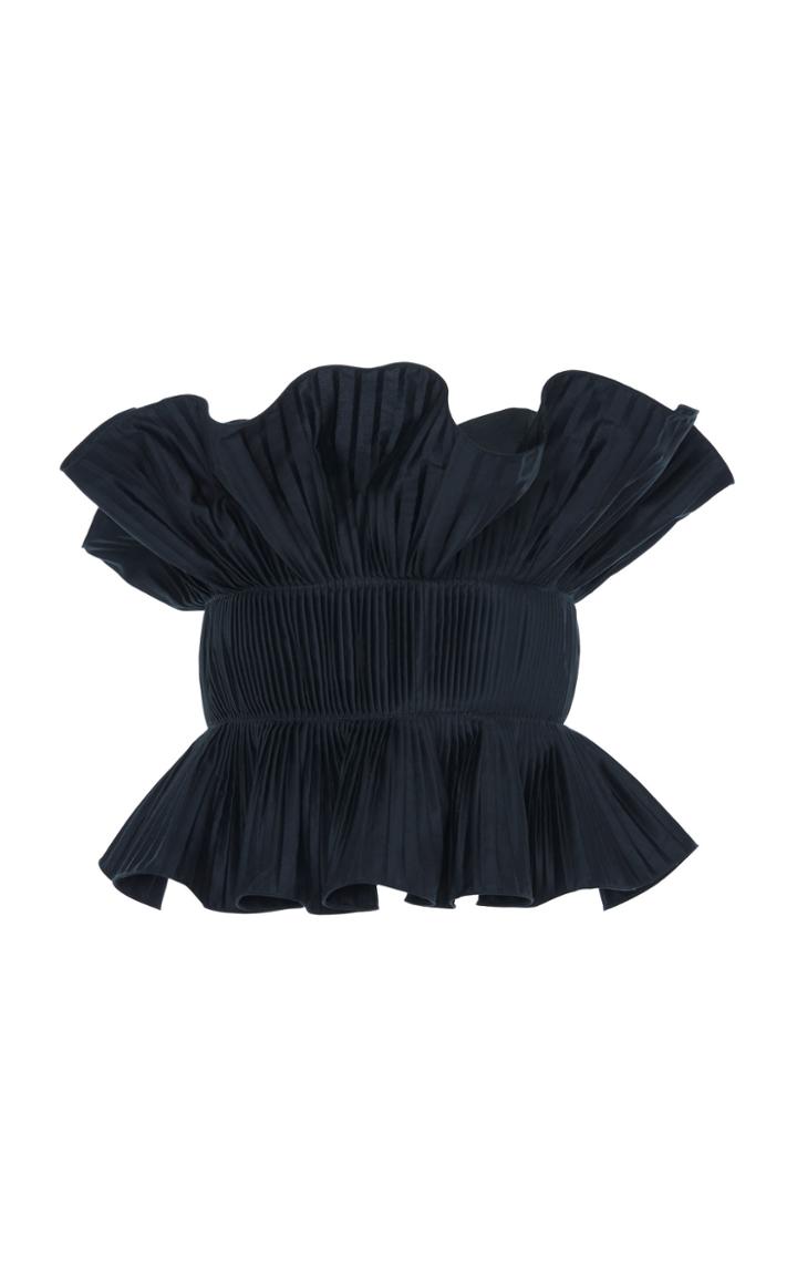 Johanna Ortiz Andaliza Hechicera Strapless Pleated Cotton Poplin Top