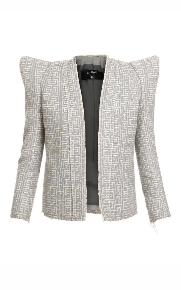 Moda Operandi Balmain Monogrammed Tweed Blazer