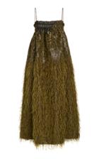 Ganni Feather-embellished Jacquard Midi Dress