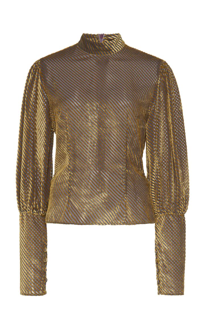 De La Vali Jane Chartreuse Velvet Stripe Top