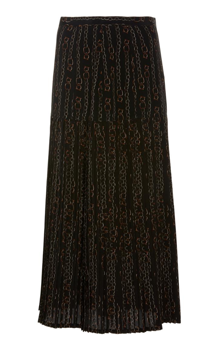 Salvatore Ferragamo Silk Chain Link Printed Plisse Skirt