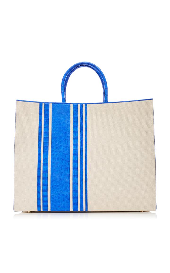 Moda Operandi Nancy Gonzalez Emma Striped Canvas And Crocodile Tote