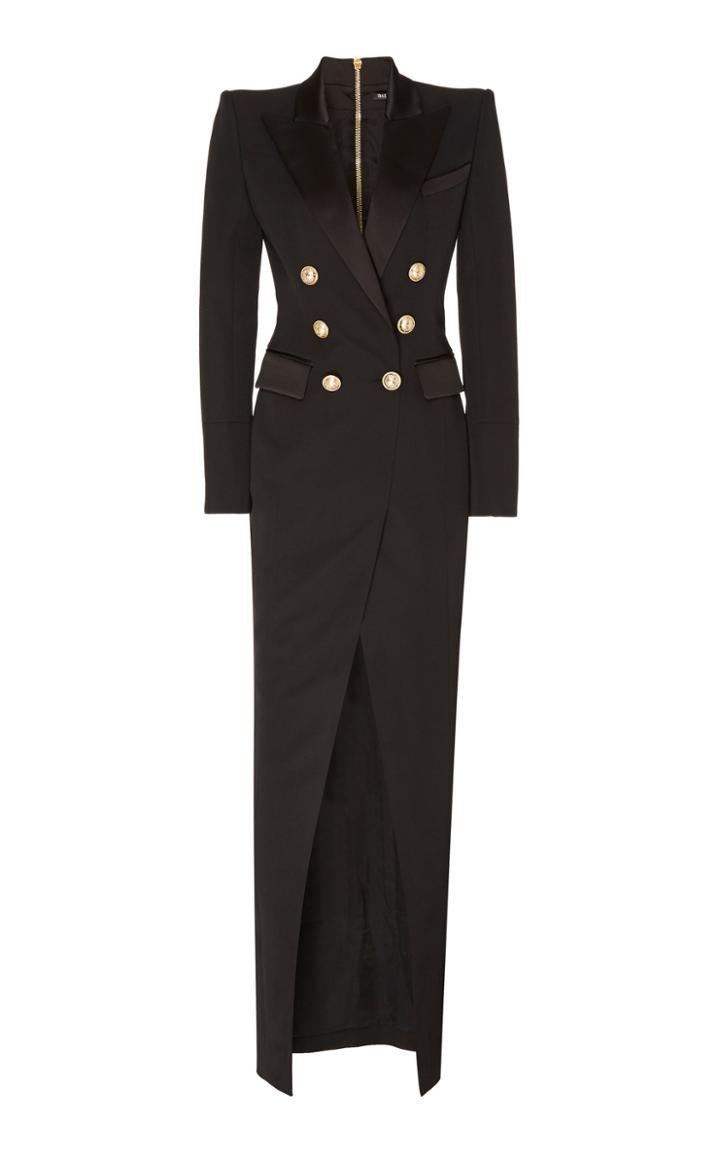 Balmain Satin-lapel Wool Blazer Gown