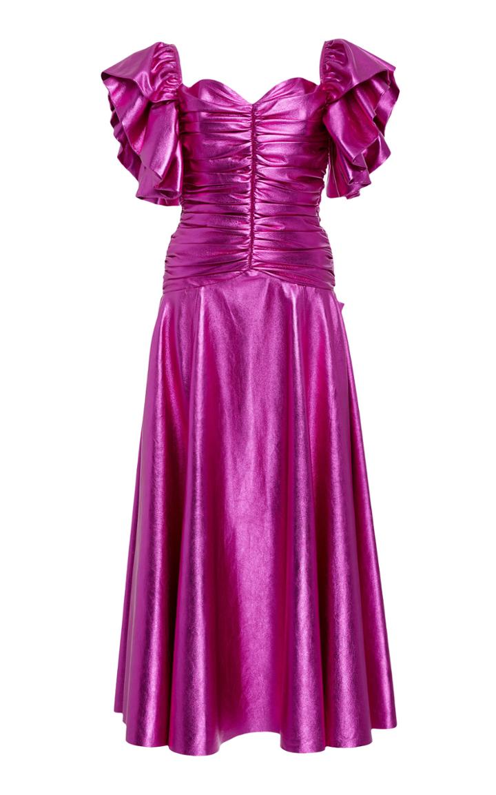 Rodarte Ruched Metallic Leather Dress