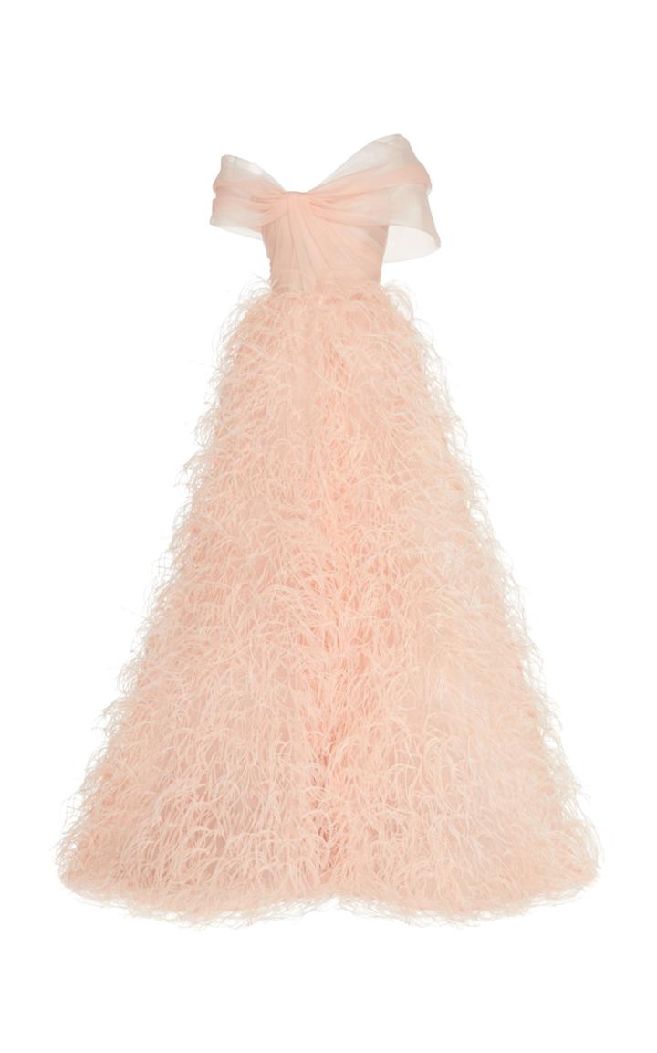Monique Lhuillier Ostrich Feather & Organza Ball Gown