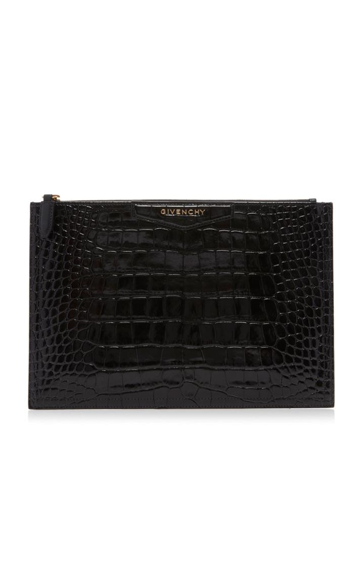 Givenchy Antigona Large Croc-embossed Leather Pouch