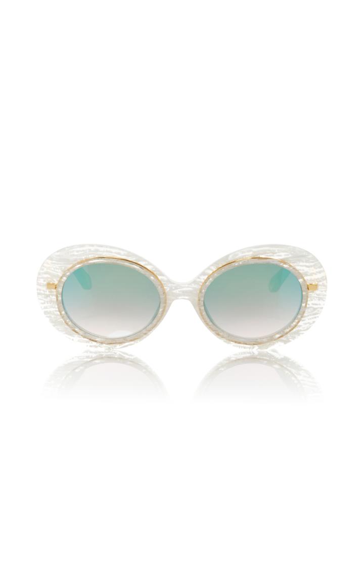 Krewe Iris White Linen Round Acetate And Metal Sunglasses