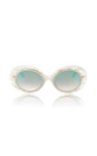 Krewe Iris White Linen Round Acetate And Metal Sunglasses