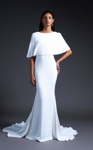 Cushnie Bridal Lydia Open Back Cape Sleeved Gown With Train