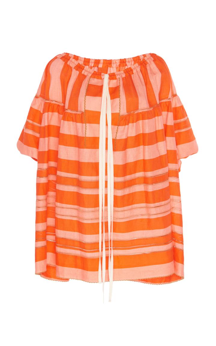 Moda Operandi Lee Mathews Mariko Pointelle-inset Striped Linen Top Size: 0