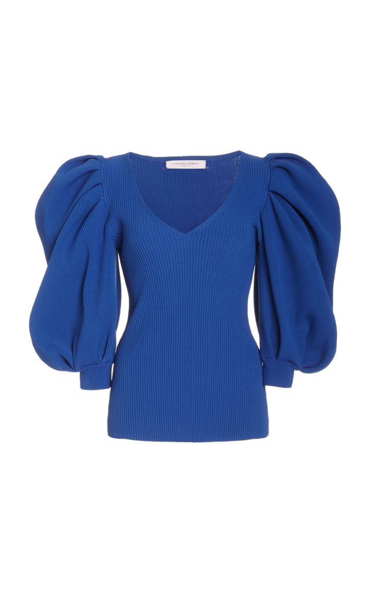 Carolina Herrera Puffed-sleeve Ribbed-knit Top