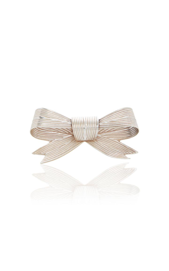 Rodarte Silver Large Ribbed Bow Barrette