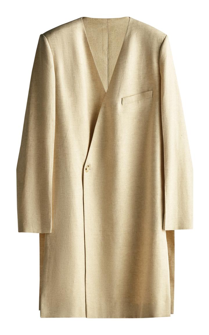 Moda Operandi Gia Studios Collarless Double-breasted Linen-blend Coat