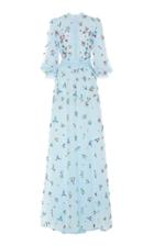 Costarellos Bishop Sleeve Embellished Tulle Overlay Gown