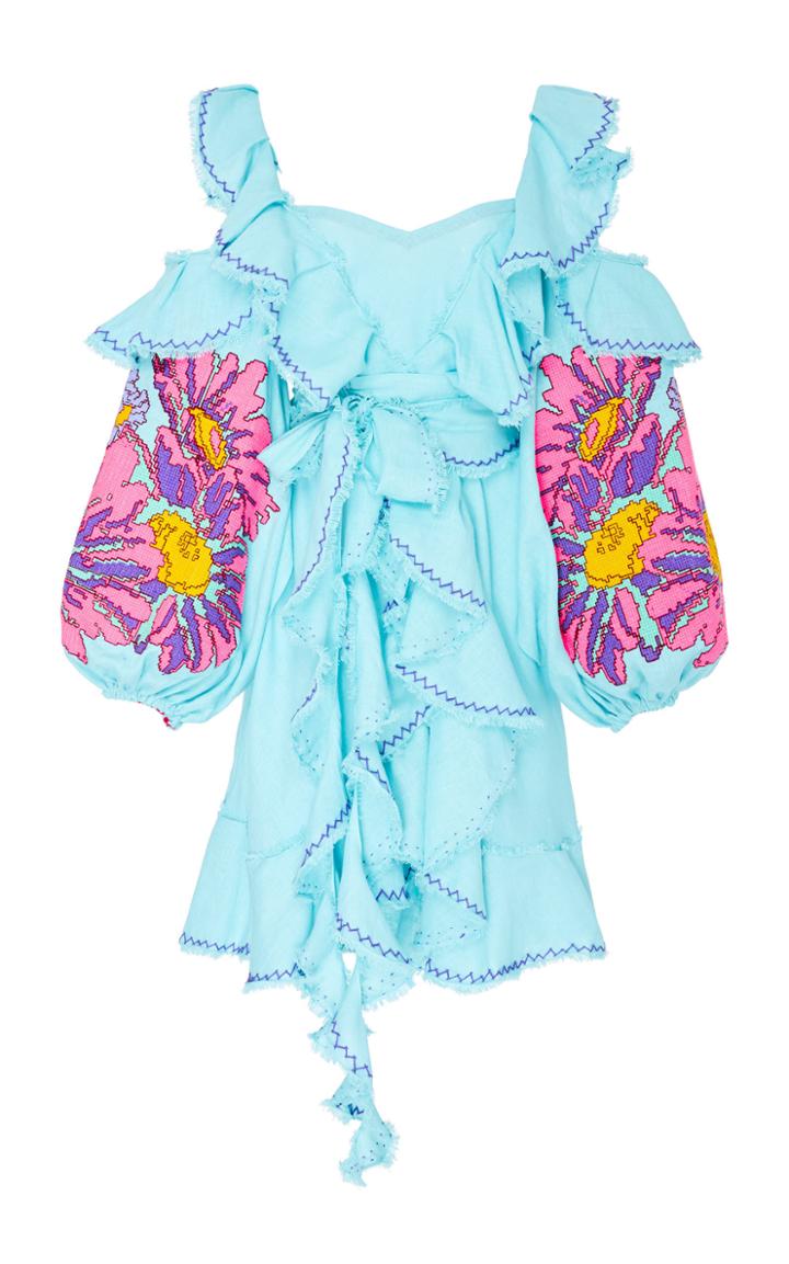 Yuliya Magdych Loves Me Loves Me Not Embroidered Linen Mini Dress