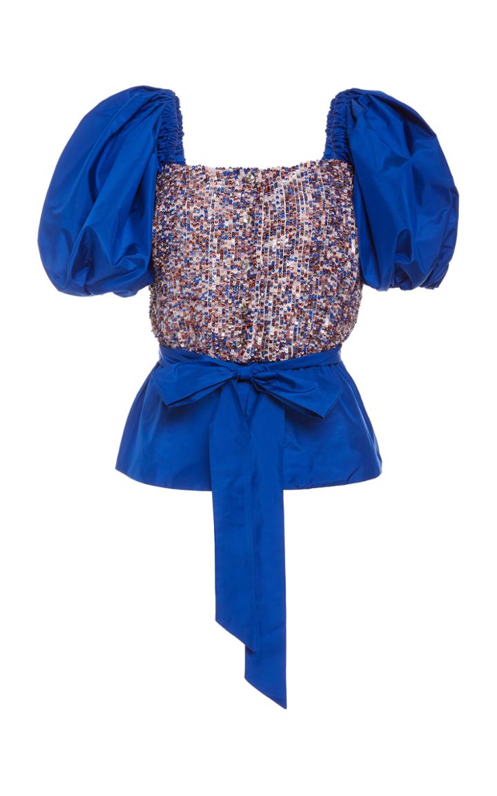 Rodarte Belted Sequin-paneled Taffeta Top