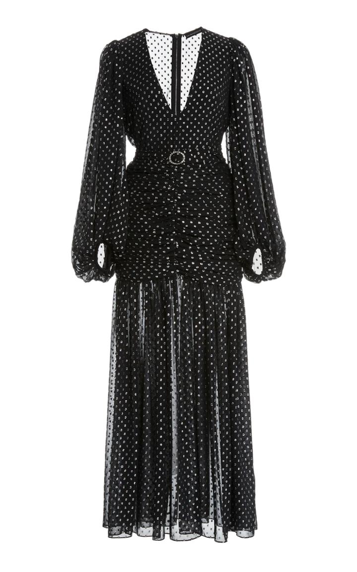 Moda Operandi Kalmanovich Dotted Fil Coup Chiffon Belted Midi Dress