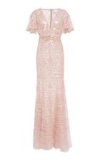 J. Mendel Embroidered Gown With Flutter Sleeve