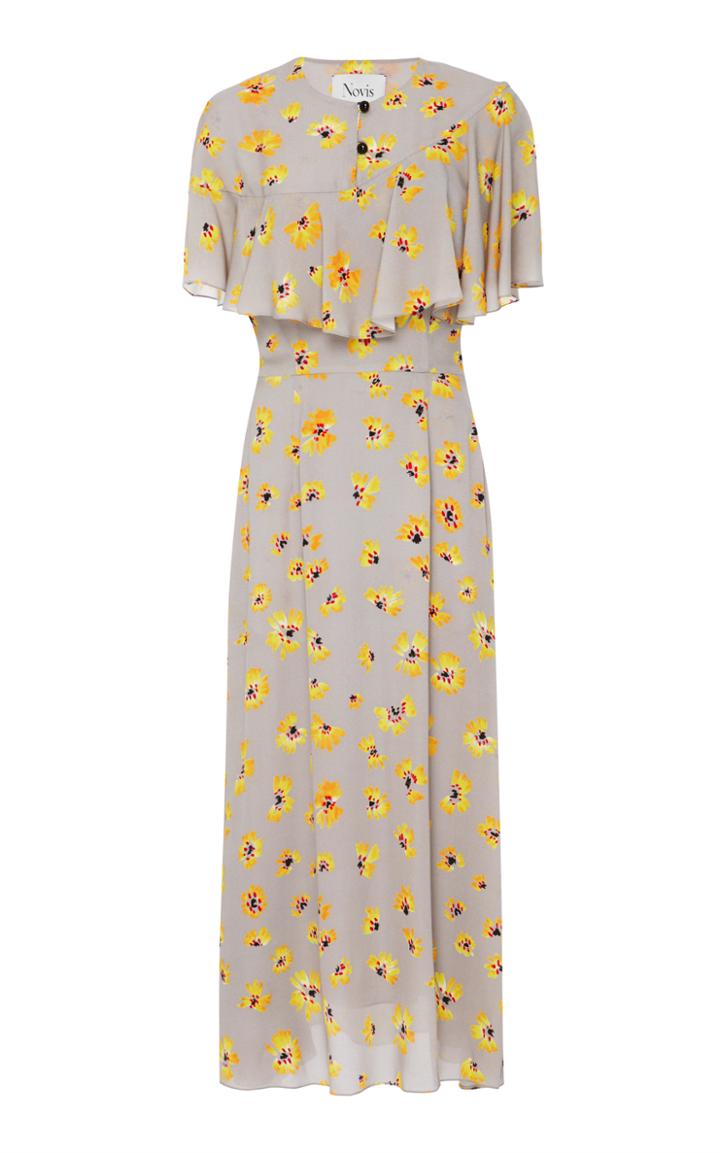 Novis Golden Asymmetric Ruffle A-line Dress