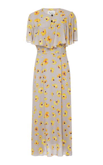 Novis Golden Asymmetric Ruffle A-line Dress