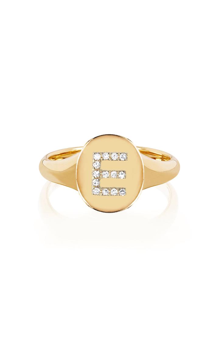 Moda Operandi Ef Collection 14k Gold Oval Signet Ring With Diamond Initial