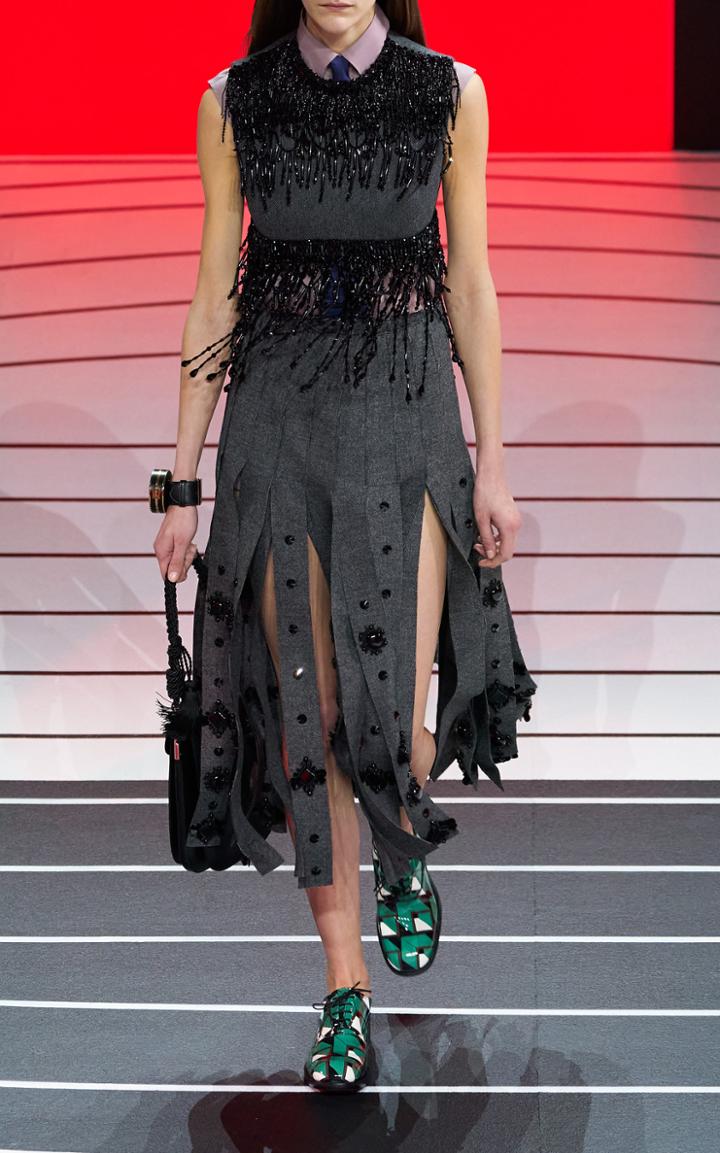 Moda Operandi Prada High-rise Embellished Fringe Skirt