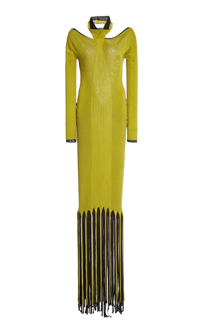 Bottega Veneta Fringe-trimmed Ribbed-knit Maxi Halter Dress