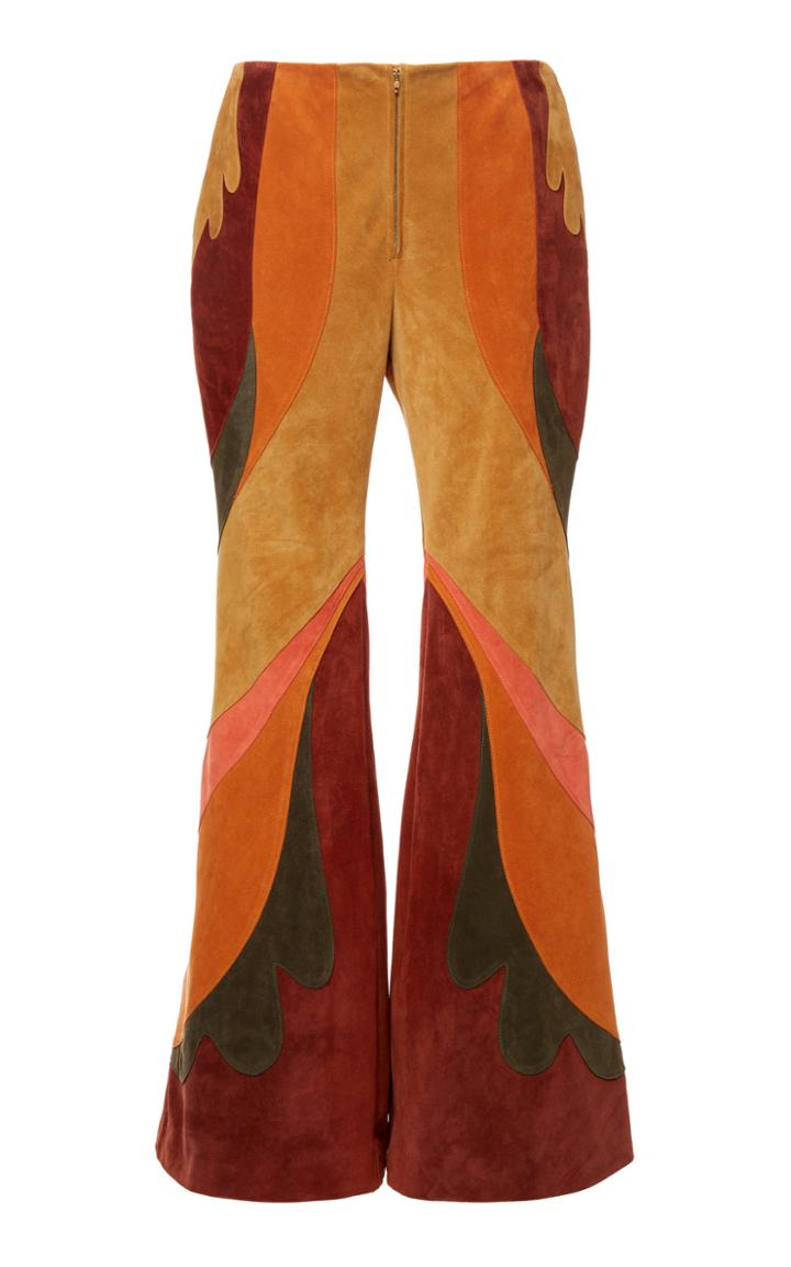 Moda Operandi Alberta Ferretti Suede Leather Patchwork Trousers Size: 38
