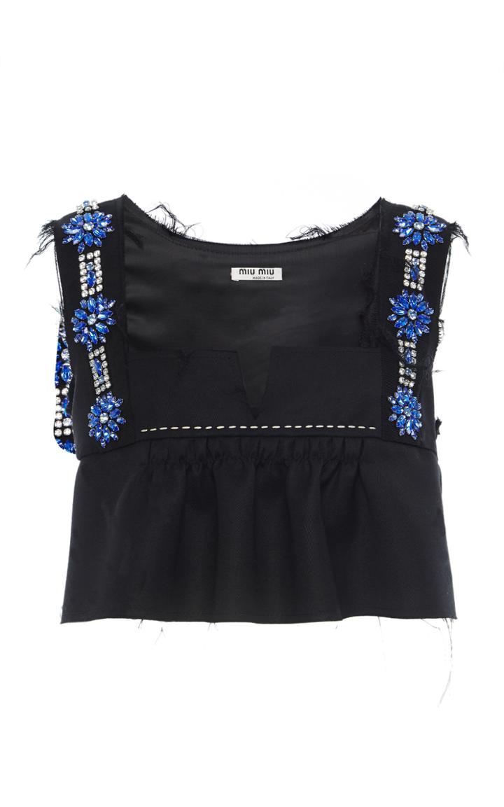 Moda Operandi Miu Miu Embroidered Satin Cropped Top Size: 36
