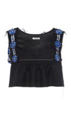 Moda Operandi Miu Miu Embroidered Satin Cropped Top Size: 36