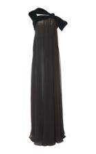 Oscar De La Renta Velvet-trimmed Silk Chiffon Asymmetrical Gown
