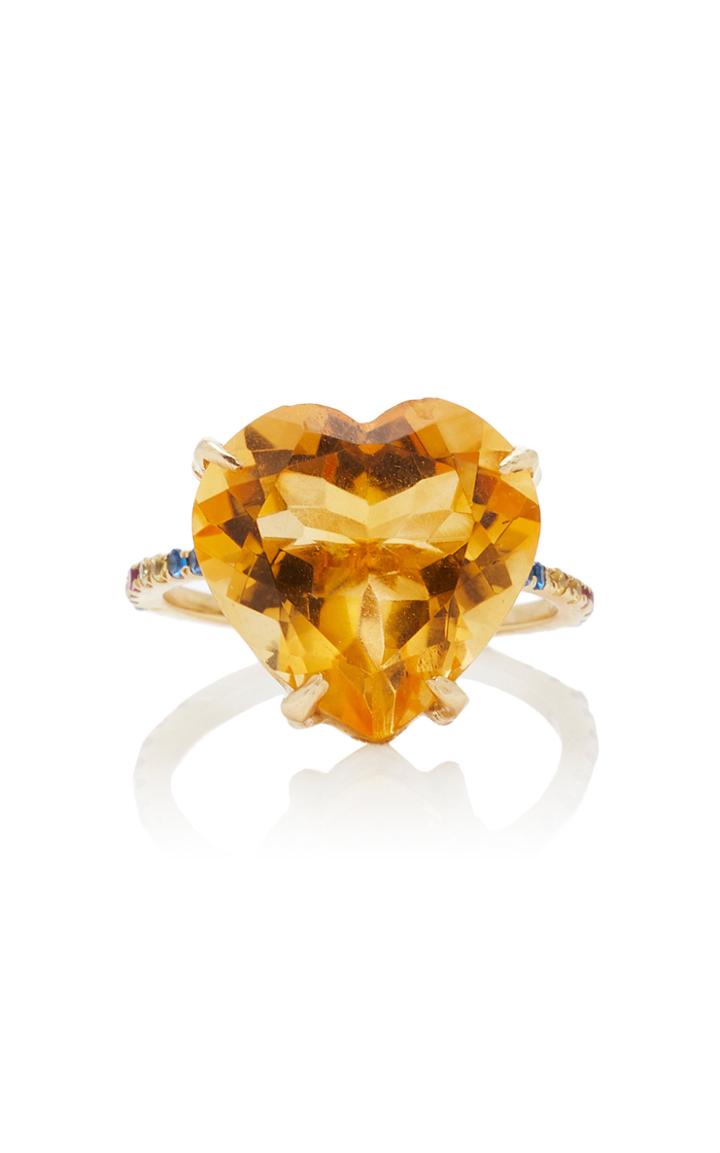 The Last Line Citrine Heart Ring On Rainbow Band