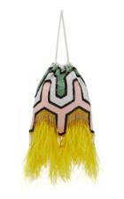 Attico Full Geometrical Pattern Sequined Mini Pouch With Ostrich Feathers