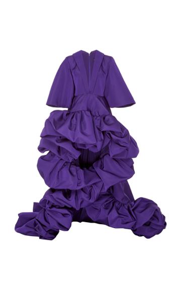 Christian Siriano Pulsar Purple Bell Sleeve High Low Sculpted Moon Gown