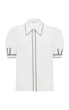 Miu Miu Embroidered Crepe De Chine Puff-sleeve Top