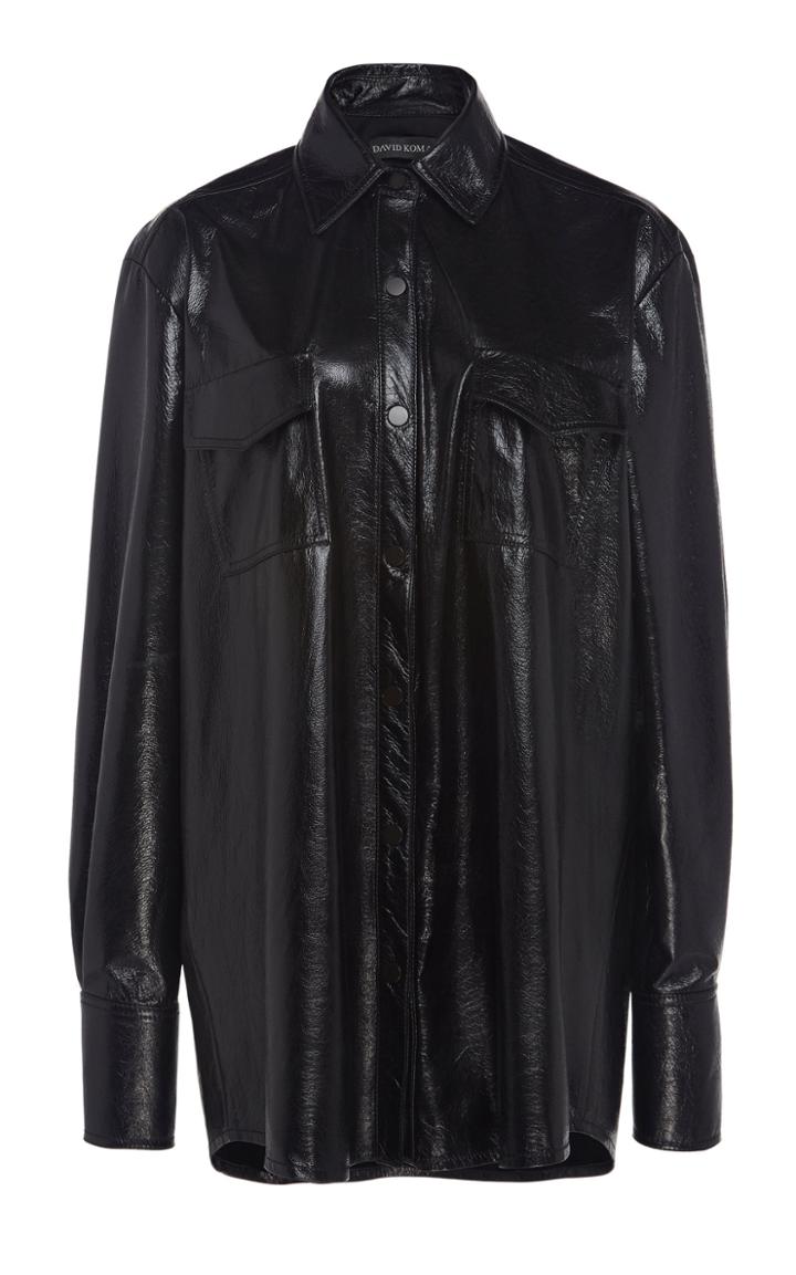 David Koma Oversized Leather Button-down Shirt