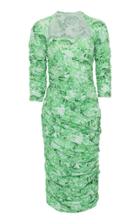 Ganni Ruched Floral-print Cotton-poplin Midi Dress
