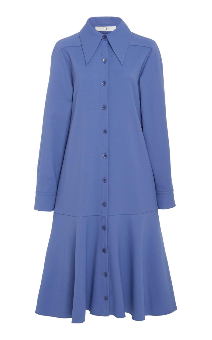 Tibi Chalky Drape Shirtdress With Flounce