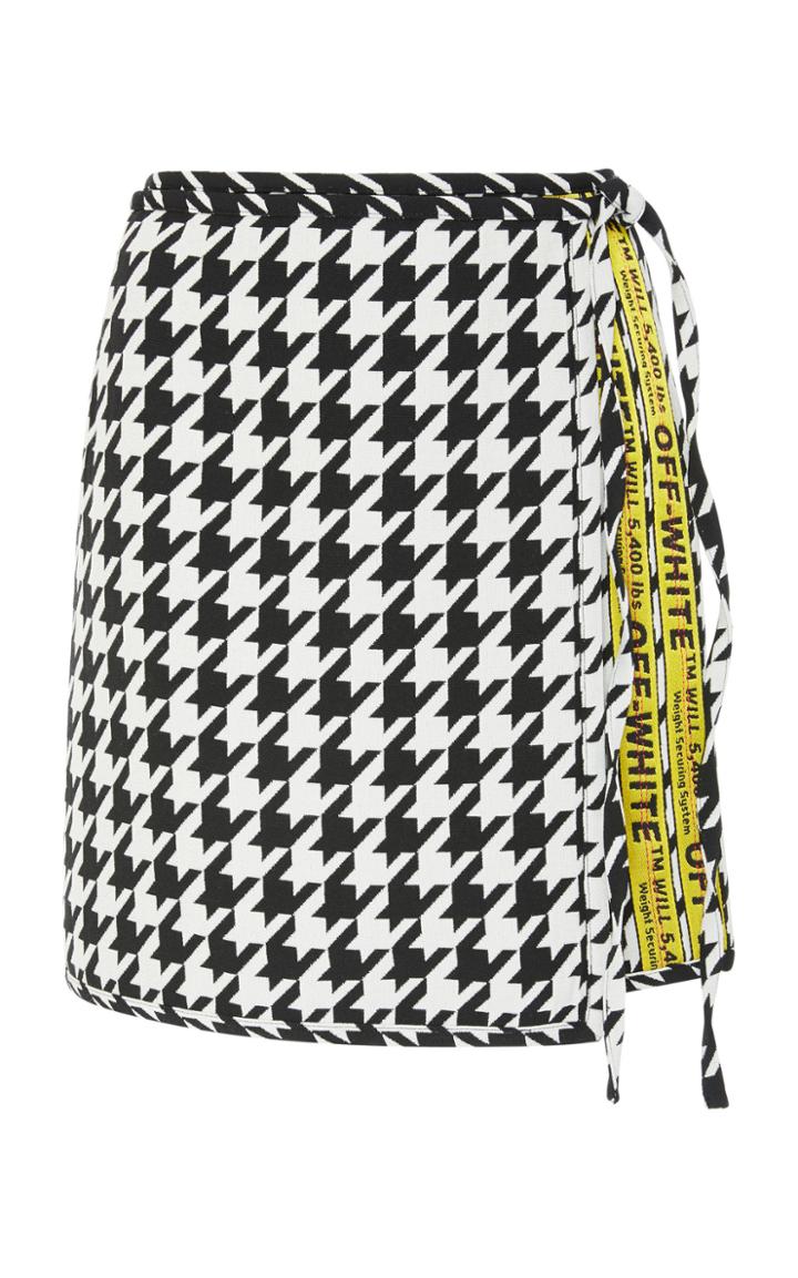 Off-white C/o Virgil Abloh Fringed Houndstooth Wool-blend Mini Skirt