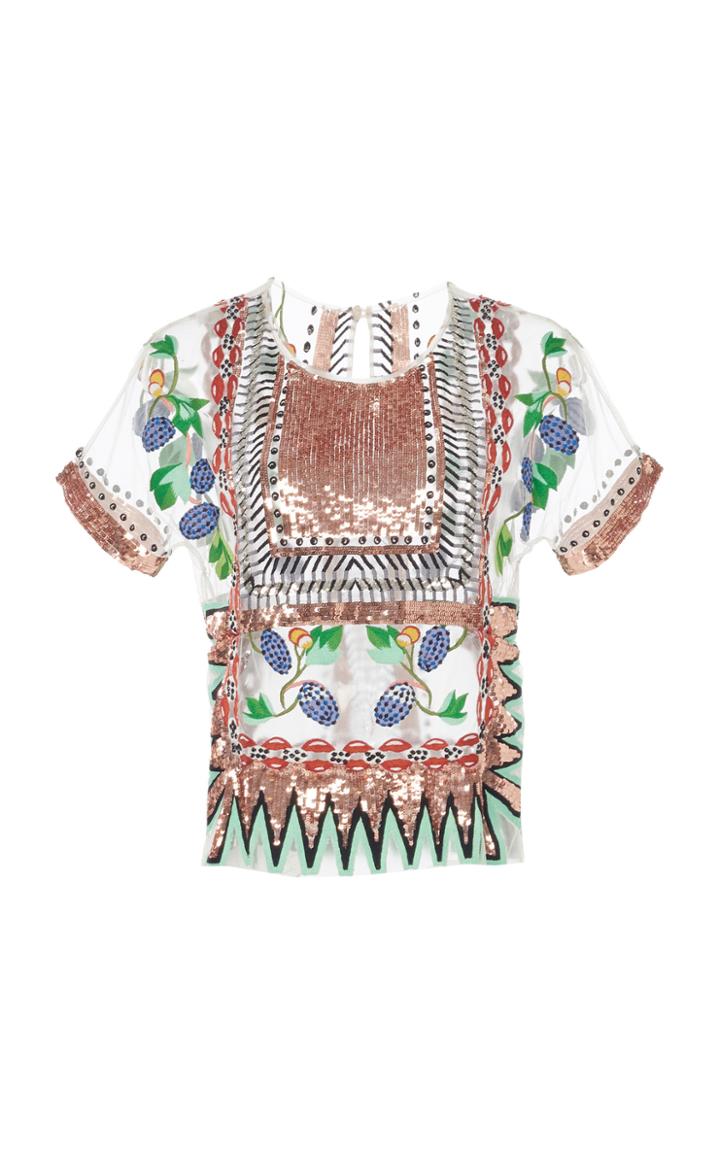 Temperley London Talia Embellished Mesh T-shirt
