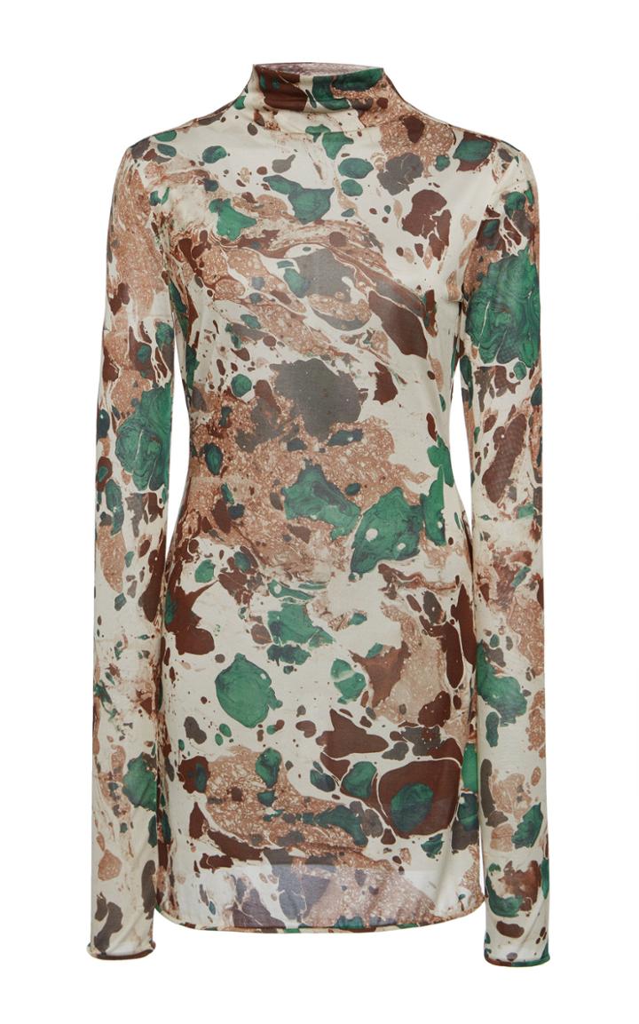 Moda Operandi Jil Sander Moby Marbled Silk Fitted Top Size: 32