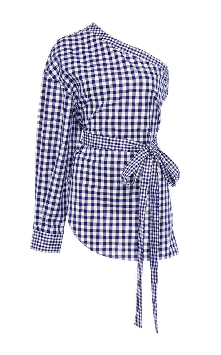 Rosetta Getty One-shoulder Gingham Cotton Blouse